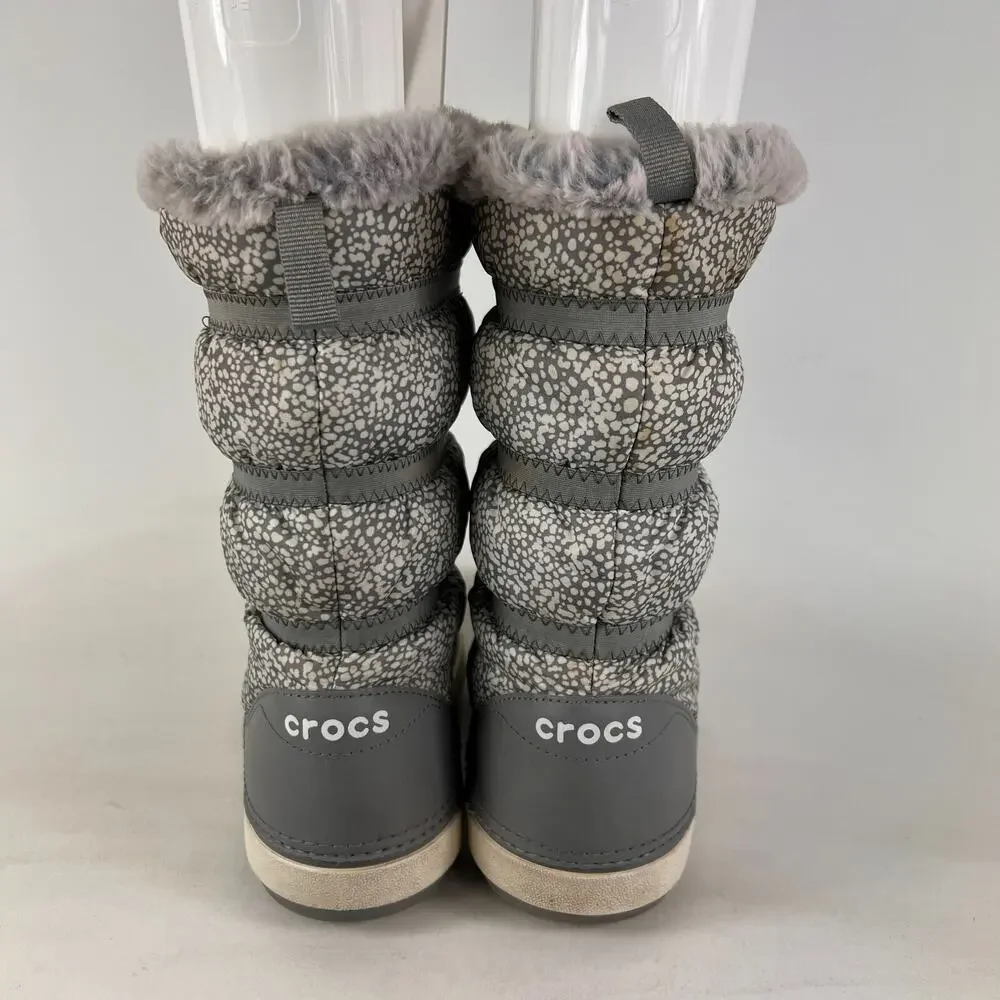 Crocs Crocband women's size 7 grey minimalist slip on faux fur winter boots